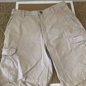 Cargo khaki shorts.
